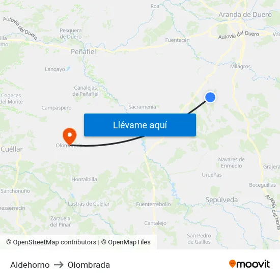 Aldehorno to Olombrada map