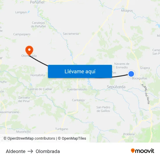 Aldeonte to Olombrada map