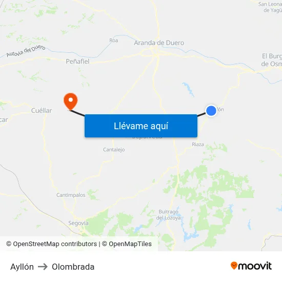 Ayllón to Olombrada map