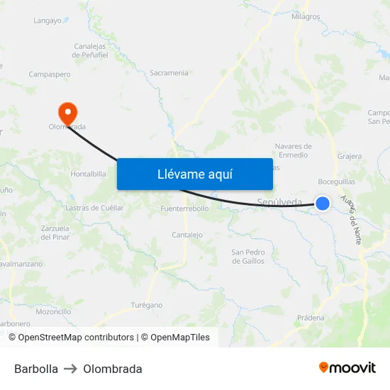 Barbolla to Olombrada map