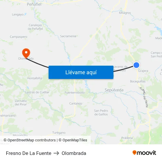 Fresno De La Fuente to Olombrada map