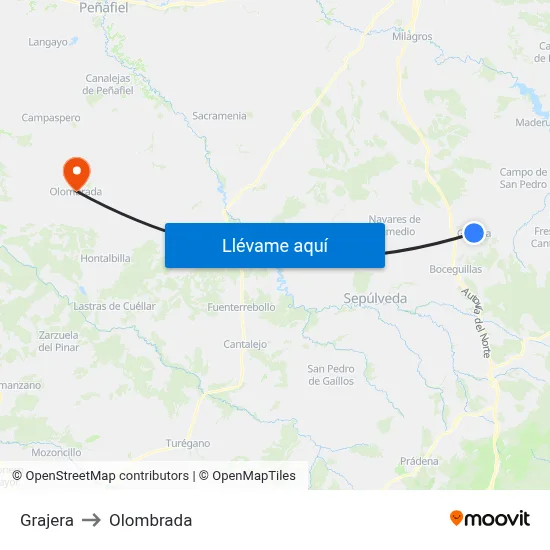 Grajera to Olombrada map