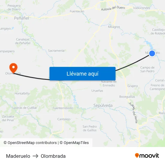 Maderuelo to Olombrada map