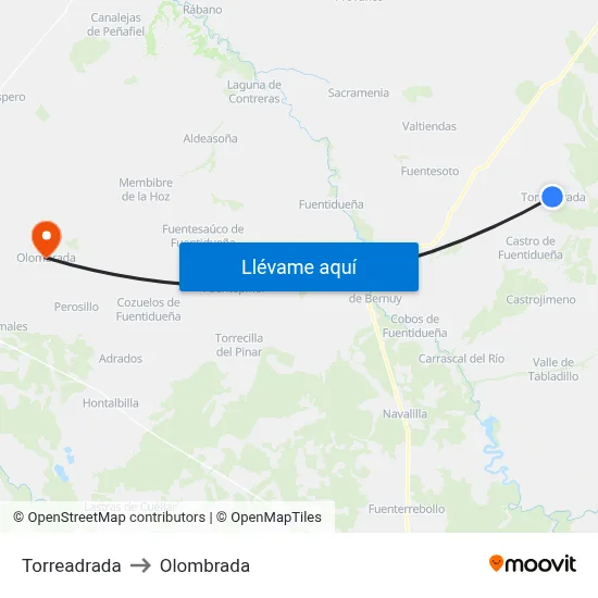 Torreadrada to Olombrada map