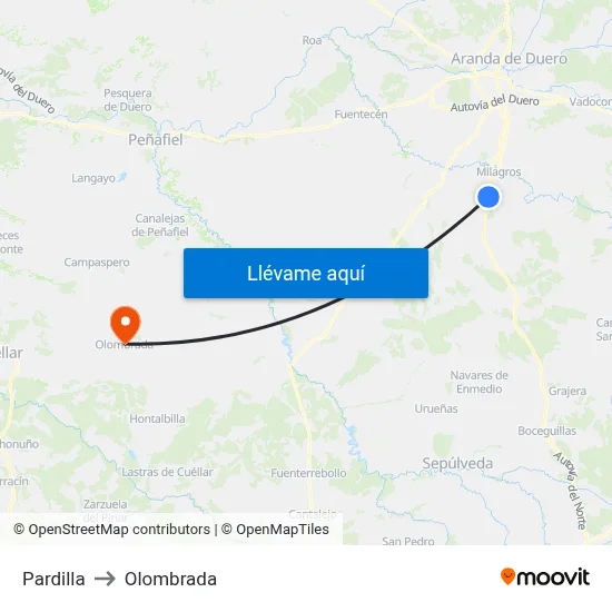 Pardilla to Olombrada map