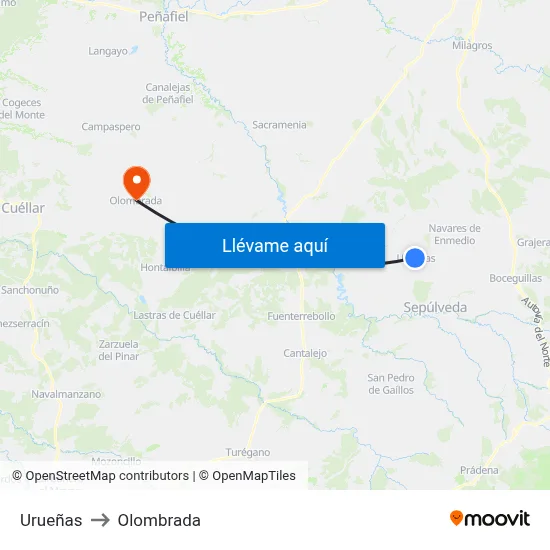 Urueñas to Olombrada map