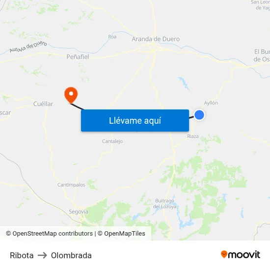 Ribota to Olombrada map