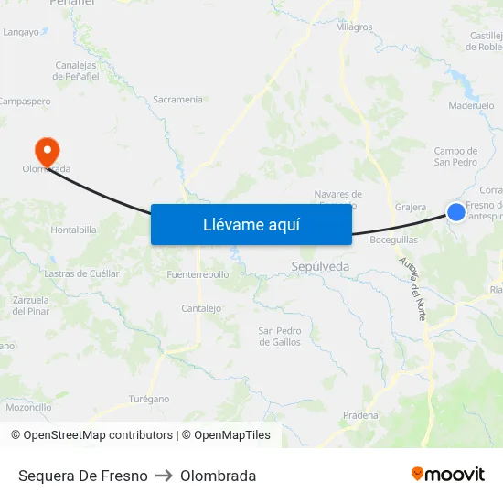 Sequera De Fresno to Olombrada map