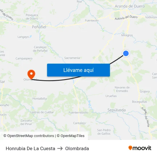 Honrubia De La Cuesta to Olombrada map