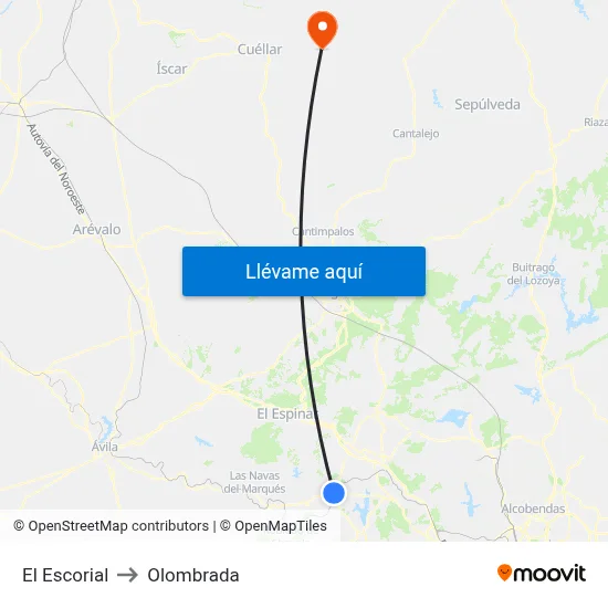 El Escorial to Olombrada map