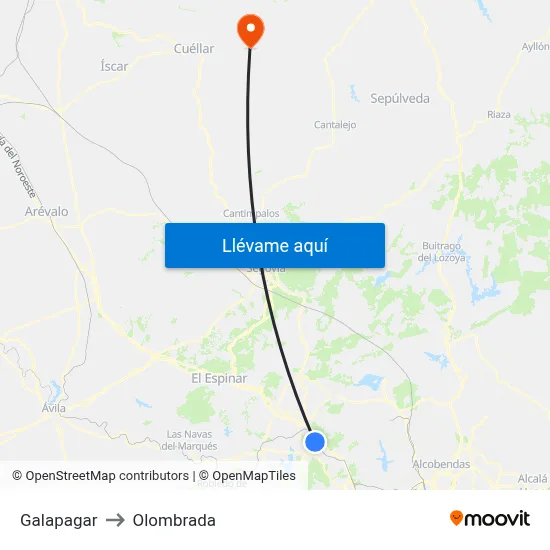 Galapagar to Olombrada map