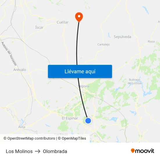Los Molinos to Olombrada map