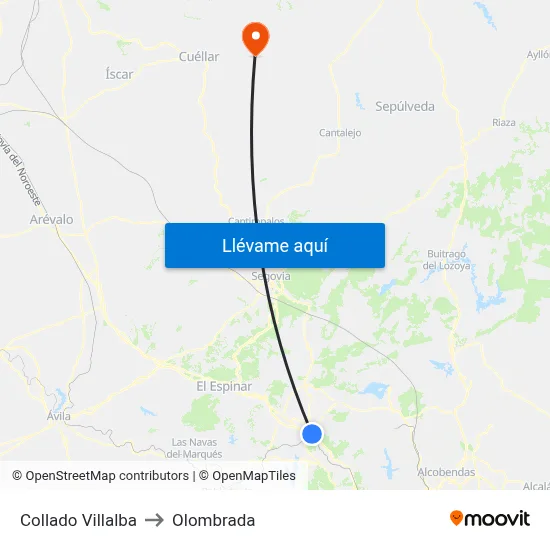 Collado Villalba to Olombrada map