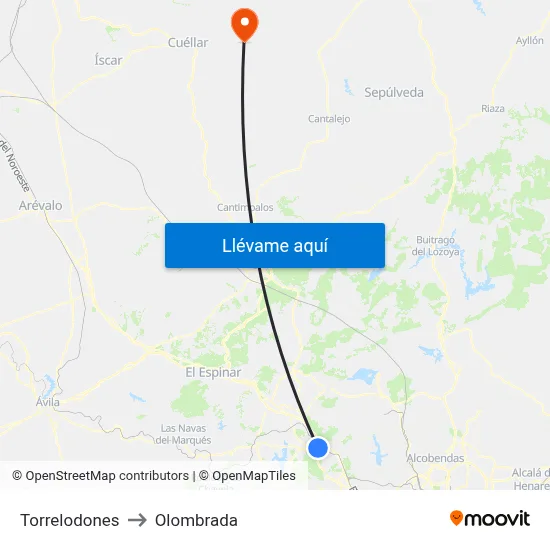 Torrelodones to Olombrada map