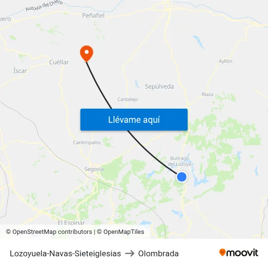 Lozoyuela-Navas-Sieteiglesias to Olombrada map
