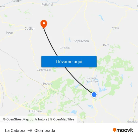 La Cabrera to Olombrada map
