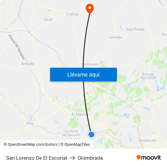 San Lorenzo De El Escorial to Olombrada map