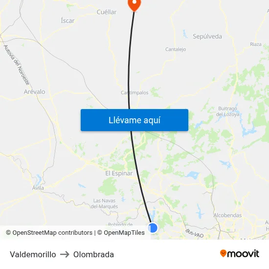 Valdemorillo to Olombrada map