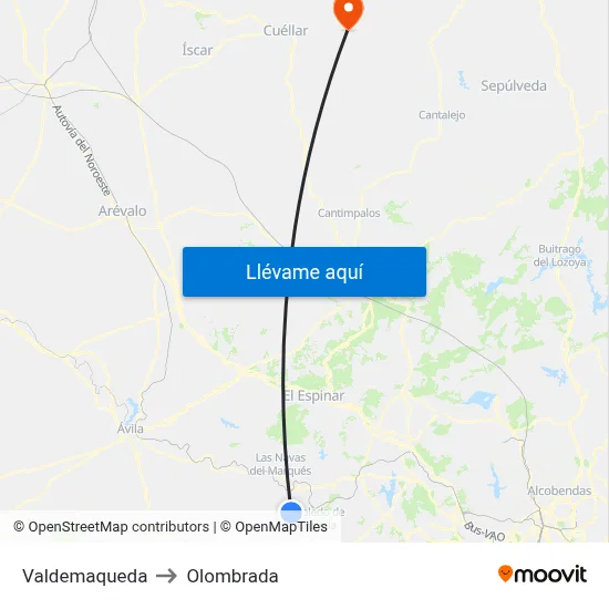 Valdemaqueda to Olombrada map