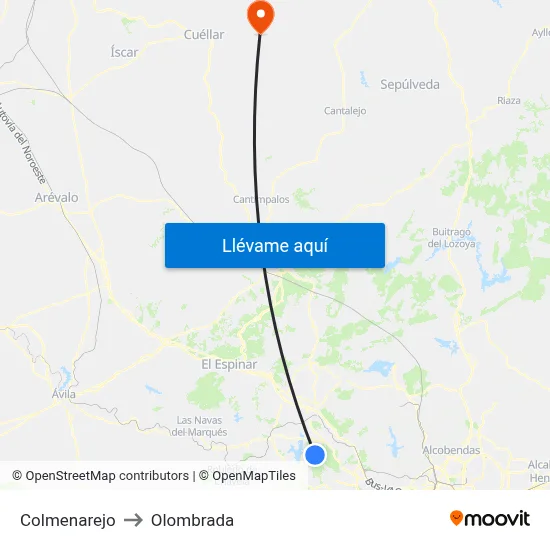 Colmenarejo to Olombrada map