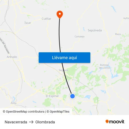 Navacerrada to Olombrada map