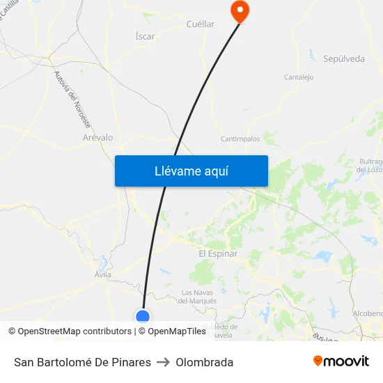 San Bartolomé De Pinares to Olombrada map