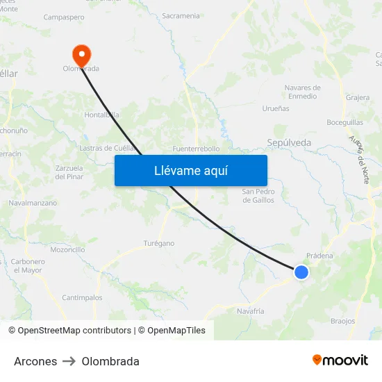 Arcones to Olombrada map