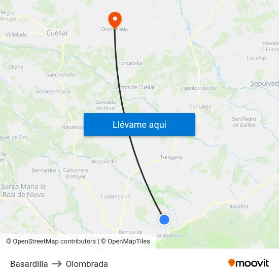 Basardilla to Olombrada map