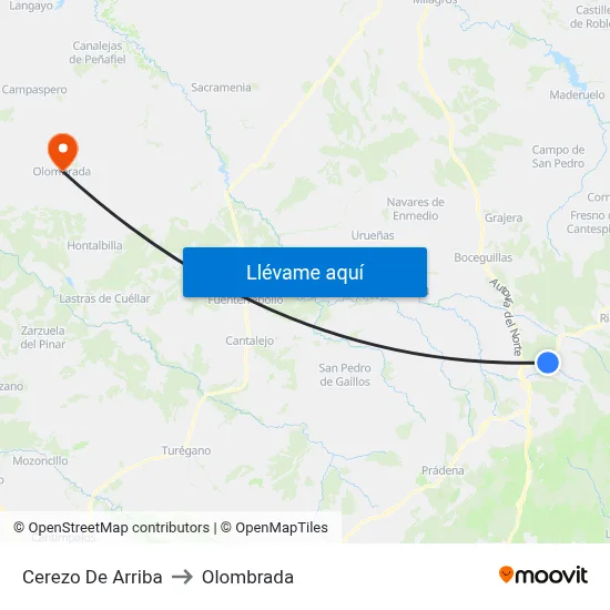 Cerezo De Arriba to Olombrada map