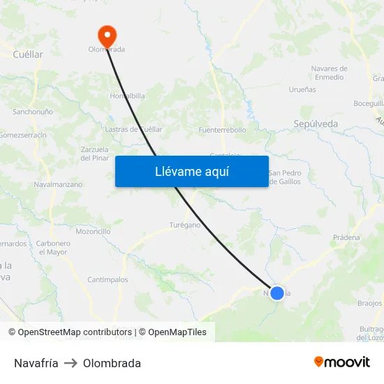 Navafría to Olombrada map