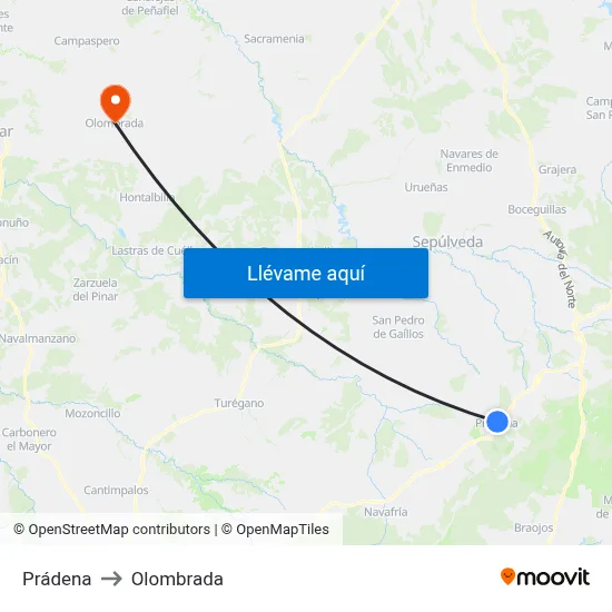Prádena to Olombrada map