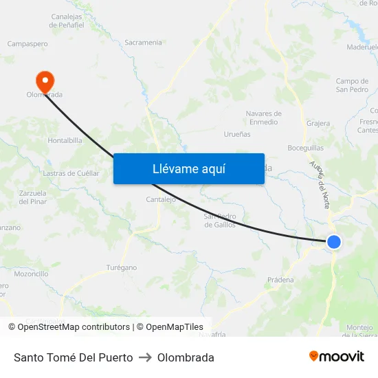 Santo Tomé Del Puerto to Olombrada map
