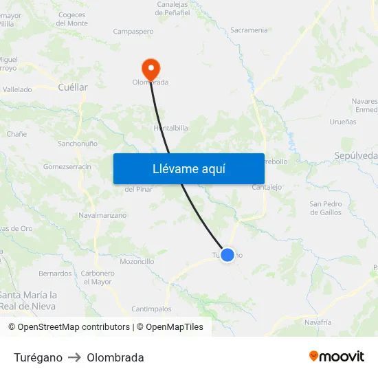 Turégano to Olombrada map