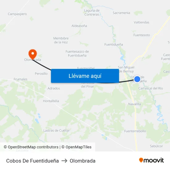 Cobos De Fuentidueña to Olombrada map