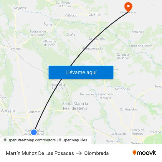 Martín Muñoz De Las Posadas to Olombrada map