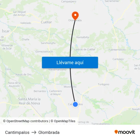 Cantimpalos to Olombrada map