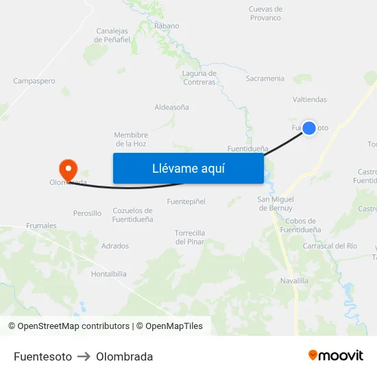 Fuentesoto to Olombrada map