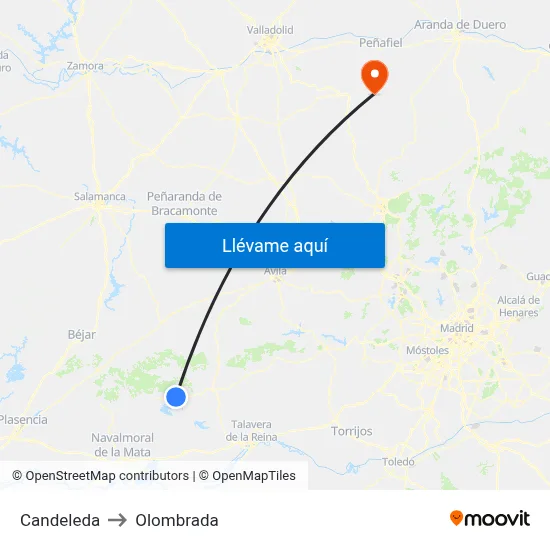 Candeleda to Olombrada map