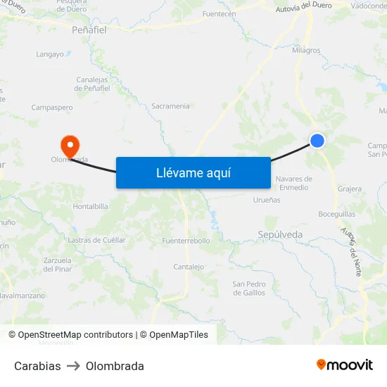 Carabias to Olombrada map