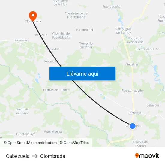 Cabezuela to Olombrada map