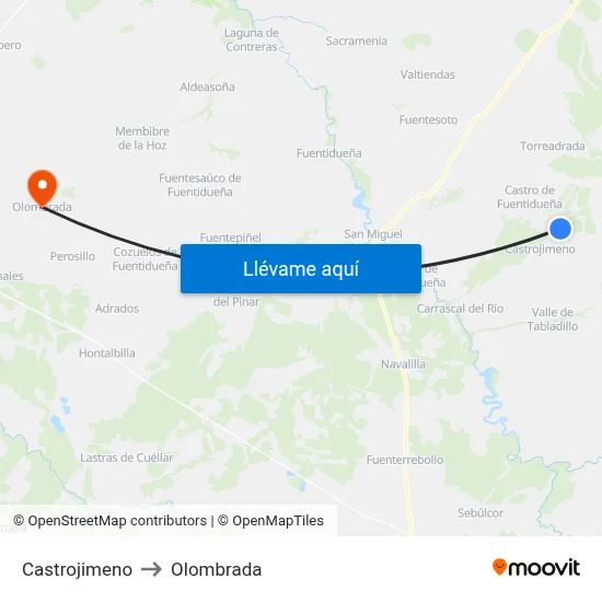 Castrojimeno to Olombrada map