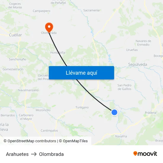 Arahuetes to Olombrada map