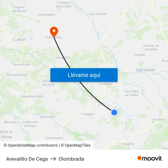 Arevalillo De Cega to Olombrada map