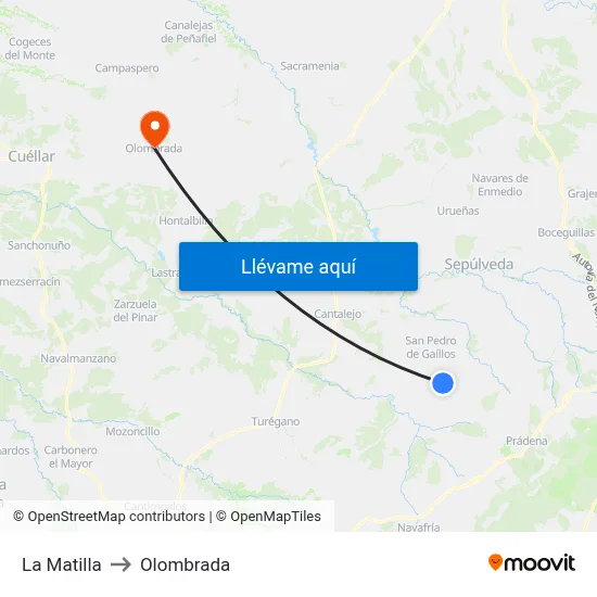 La Matilla to Olombrada map