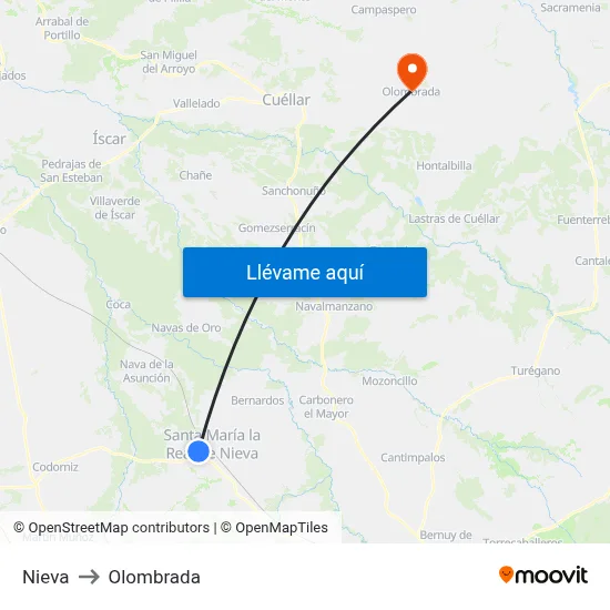 Nieva to Olombrada map