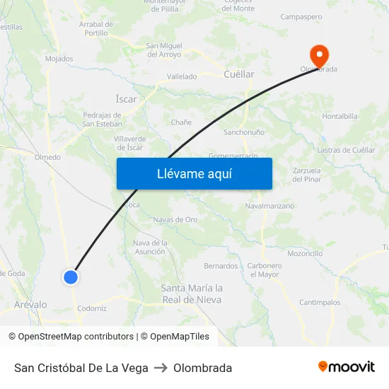 San Cristóbal De La Vega to Olombrada map