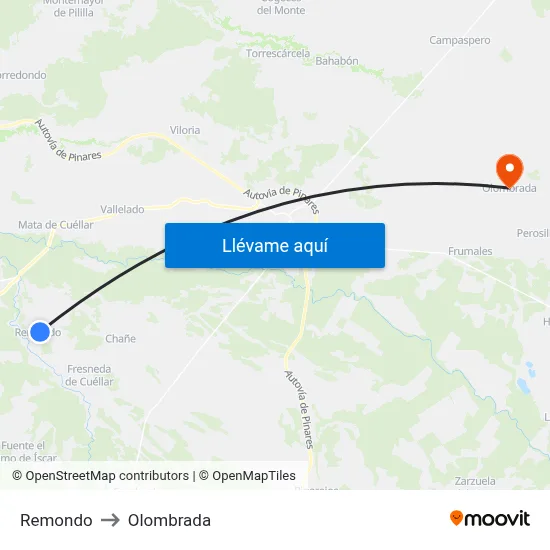 Remondo to Olombrada map