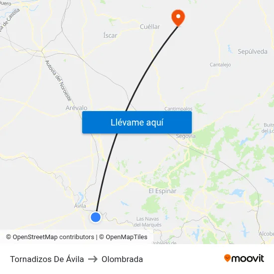 Tornadizos De Ávila to Olombrada map