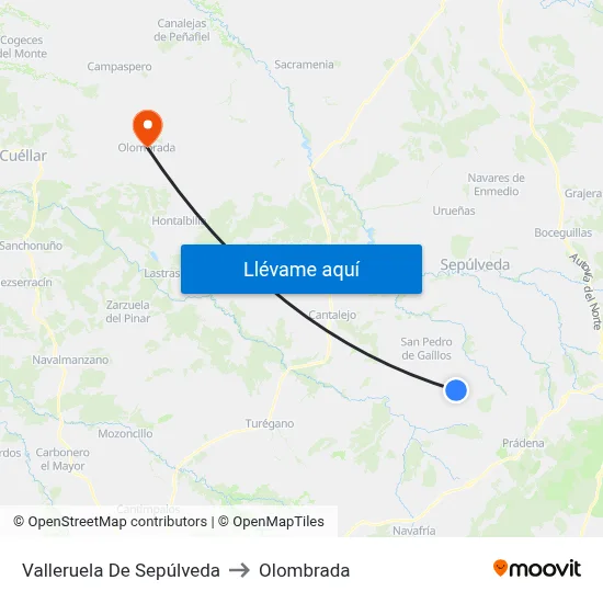 Valleruela De Sepúlveda to Olombrada map