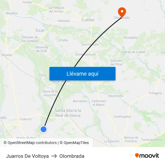 Juarros De Voltoya to Olombrada map